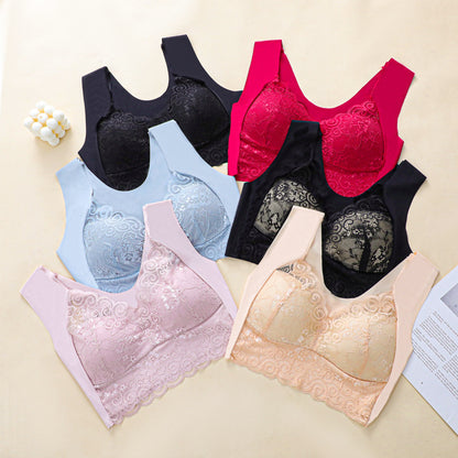 Push up Beautiful Back Underwired Bra Lace Chest Wrap Bra Underwear Fixed Integrated Cup Seamless Sleep Bra Vest
