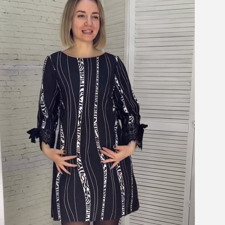 Fall 2023 Aliexpress Wish Amazon Independent Station Digital Printing Striped Dress