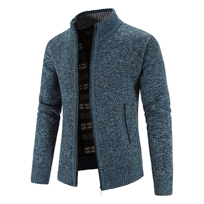 2023 Autumn and Winter Cross-Border Slim Men's Fleece-lined Thickening Stand Collar Cardigan Korean Sweater Coat Jacket