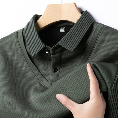 Autumn and Winter Fake Two-Piece Fleece-Lined Thickened High-End Boutique Men's Polo Shirt Middle-Aged and Elderly Warm Sweater Men Polo