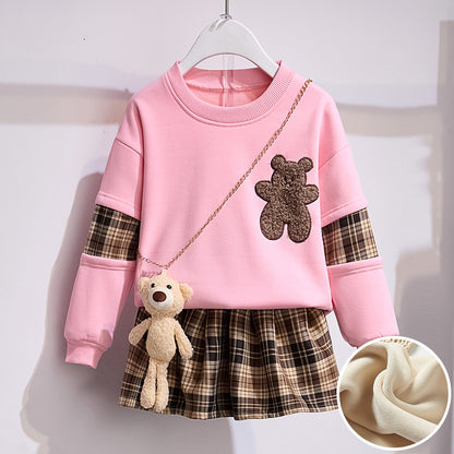 Set din două piese cu fustă plisată（Păpuși de urs）