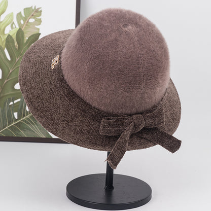 Hat for the Elderly Children's Mother Autumn and Winter Thin Middle-Aged and Elderly Grandma Bucket Hat Middle-Aged Waterproof Mink Fisherman Lady Hat