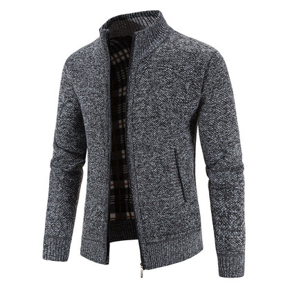 2023 Autumn and Winter Cross-Border Slim Men's Fleece-lined Thickening Stand Collar Cardigan Korean Sweater Coat Jacket