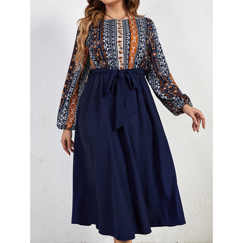 Paneled waist tie plus size dress