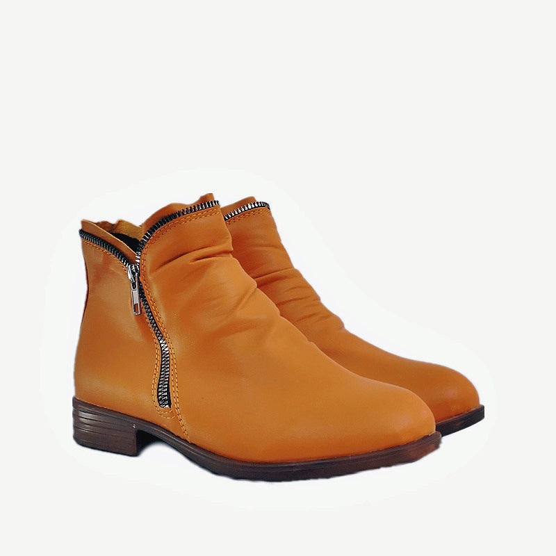 【35-44】Noul stil rotund deget de la picior pătrat toc pătrat dublu fermoar lateral cizme Martin pentru femei