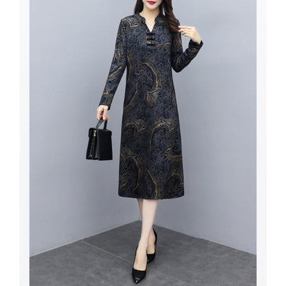 Spring and Autumn New Long-Sleeved Dress Cheongsam Improved Korean Style Fashion Loose Slim Looking Belly Covering Wide Lady Bottoming Dress