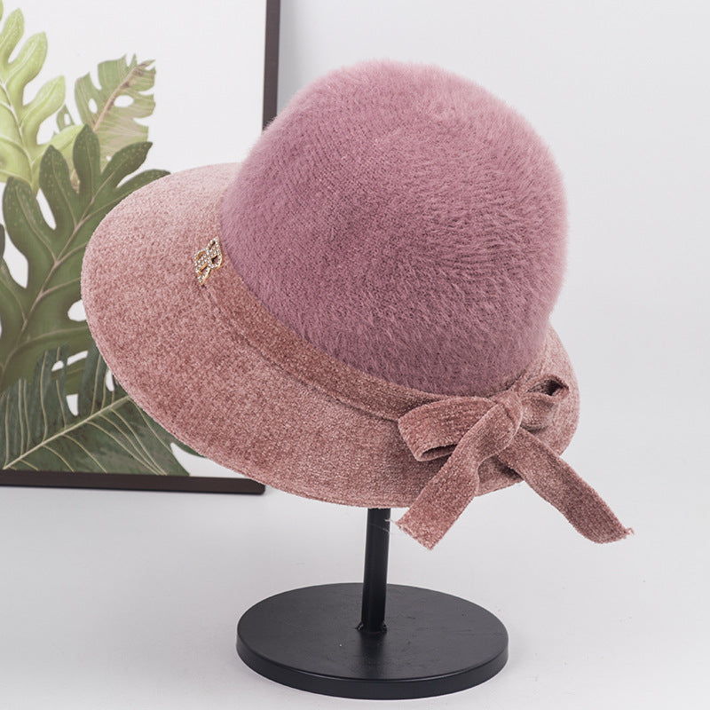 Hat for the Elderly Children's Mother Autumn and Winter Thin Middle-Aged and Elderly Grandma Bucket Hat Middle-Aged Waterproof Mink Fisherman Lady Hat