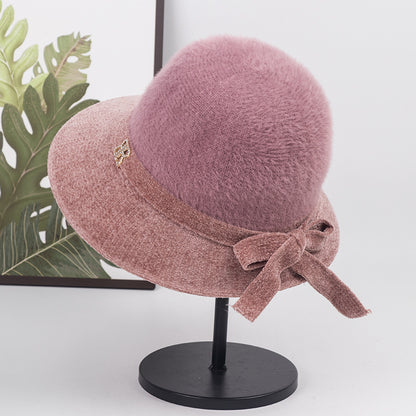 Hat for the Elderly Children's Mother Autumn and Winter Thin Middle-Aged and Elderly Grandma Bucket Hat Middle-Aged Waterproof Mink Fisherman Lady Hat