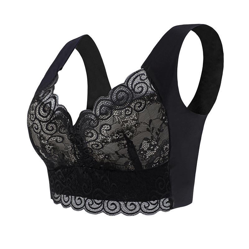 Push up Beautiful Back Underwired Bra Lace Chest Wrap Bra Underwear Fixed Integrated Cup Seamless Sleep Bra Vest