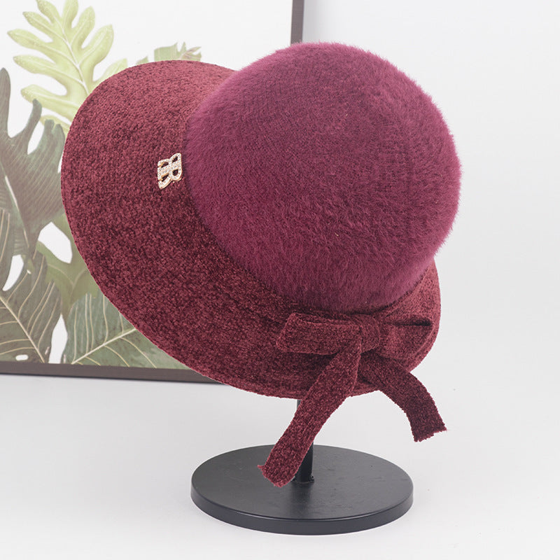 Hat for the Elderly Children's Mother Autumn and Winter Thin Middle-Aged and Elderly Grandma Bucket Hat Middle-Aged Waterproof Mink Fisherman Lady Hat