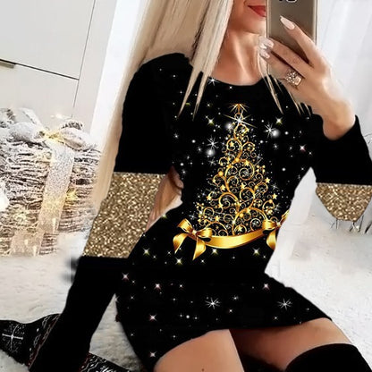 🎄🎉【Christmas Sales】2023 Rochii de Crăciun cu mânecă lungă imprimate de toamnă și iarnă