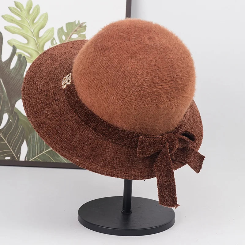 Hat for the Elderly Children's Mother Autumn and Winter Thin Middle-Aged and Elderly Grandma Bucket Hat Middle-Aged Waterproof Mink Fisherman Lady Hat