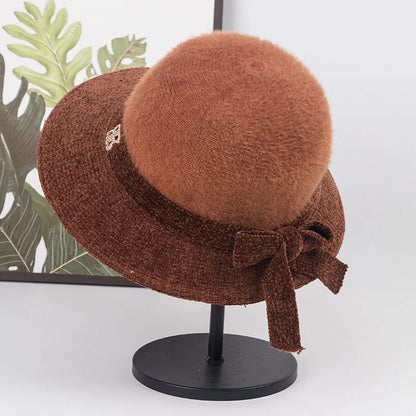 Hat for the Elderly Children's Mother Autumn and Winter Thin Middle-Aged and Elderly Grandma Bucket Hat Middle-Aged Waterproof Mink Fisherman Lady Hat