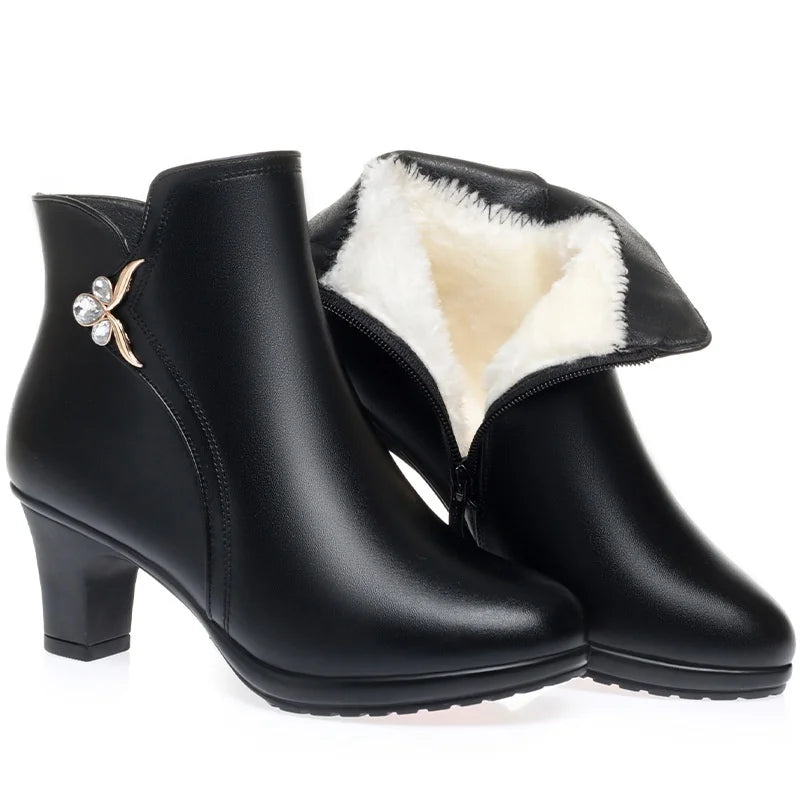 【35-42】Cizme scurte cu toc gros Cizme Martin Cizme nubuck pentru femei cu varf rotund Cizmescurte cu toc gros