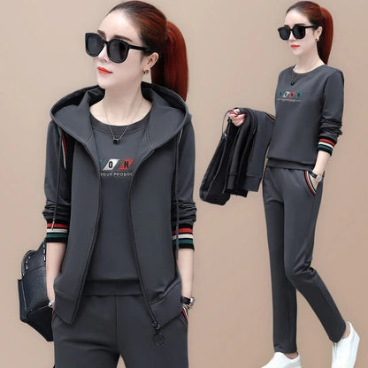 2023 Autumn Vest Fashion Three-Piece Set Women's New Korean-Style Long-Sleeved Sweater plus Size Casual Sportswear Suit Women's