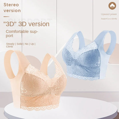 Push up Beautiful Back Underwired Bra Lace Chest Wrap Bra Underwear Fixed Integrated Cup Seamless Sleep Bra Vest